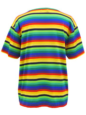 コットンレインボーパターン半袖トップス マルチカラー