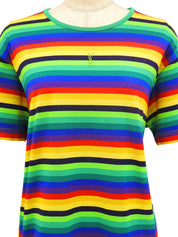 コットンレインボーパターン半袖トップス マルチカラー