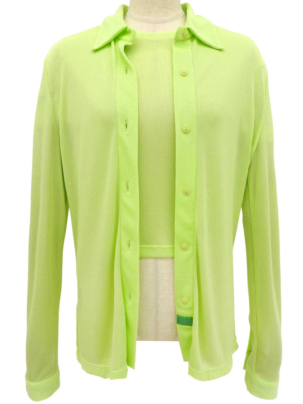 ナイロンロングスリーブボタンシャツアンサンブル　ライトグリーン