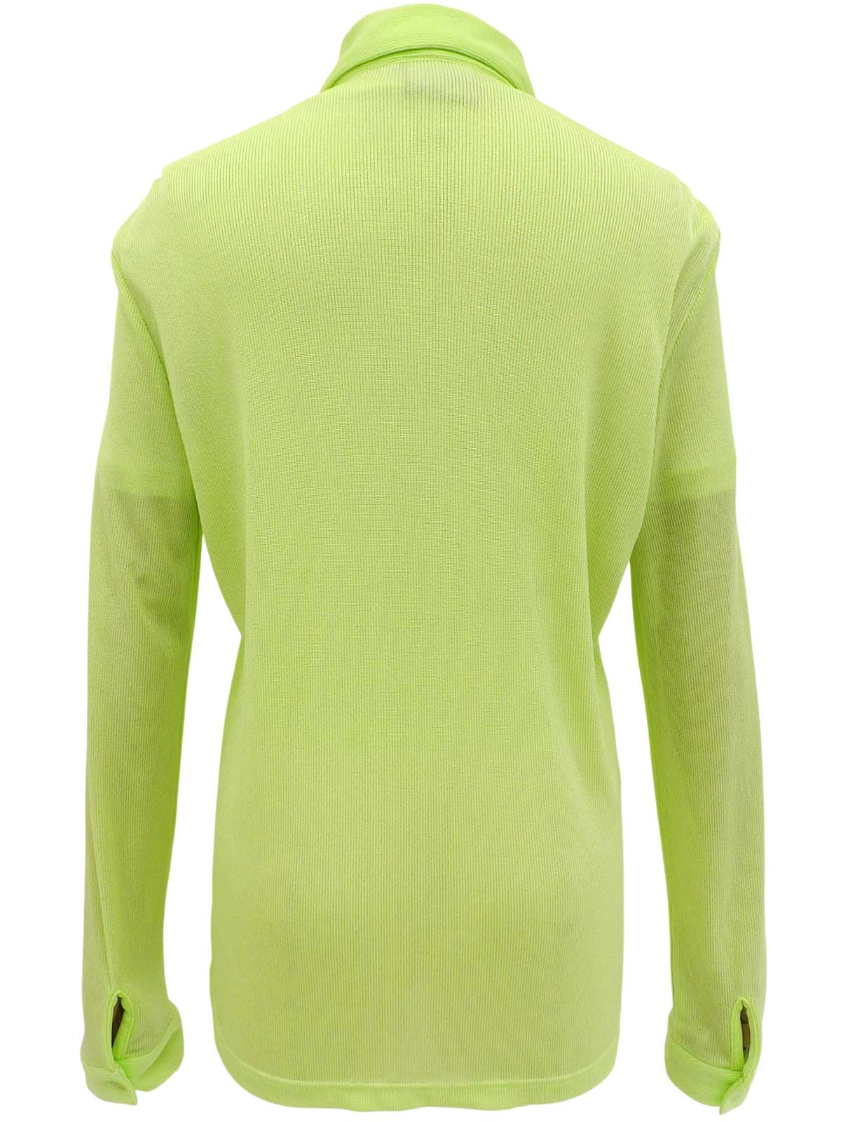 Light green nylon long-sleeved button-down shirt ensemble