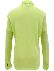 Light green nylon long-sleeved button-down shirt ensemble