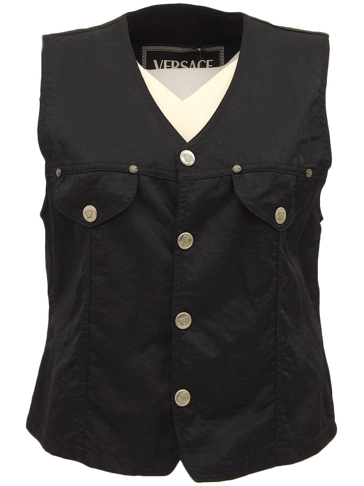 Cotton Medusa Button Vest in Black
