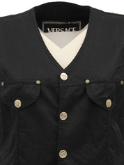 Cotton Medusa Button Vest in Black