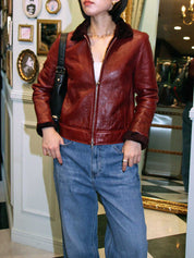 ジップアップレザージャケット　レッド