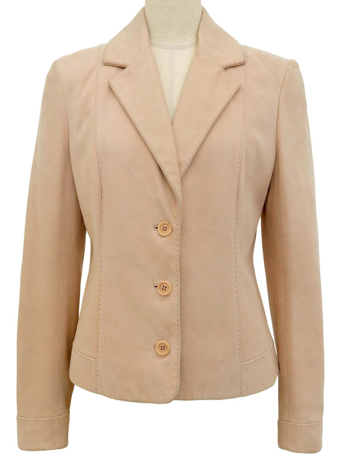 粉色皮革Logo纽扣夹克