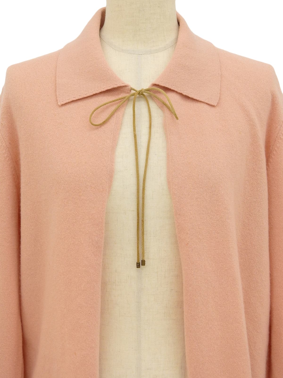 1999年製 カシミヤCCマークリボンカーディガン サーモンピンク