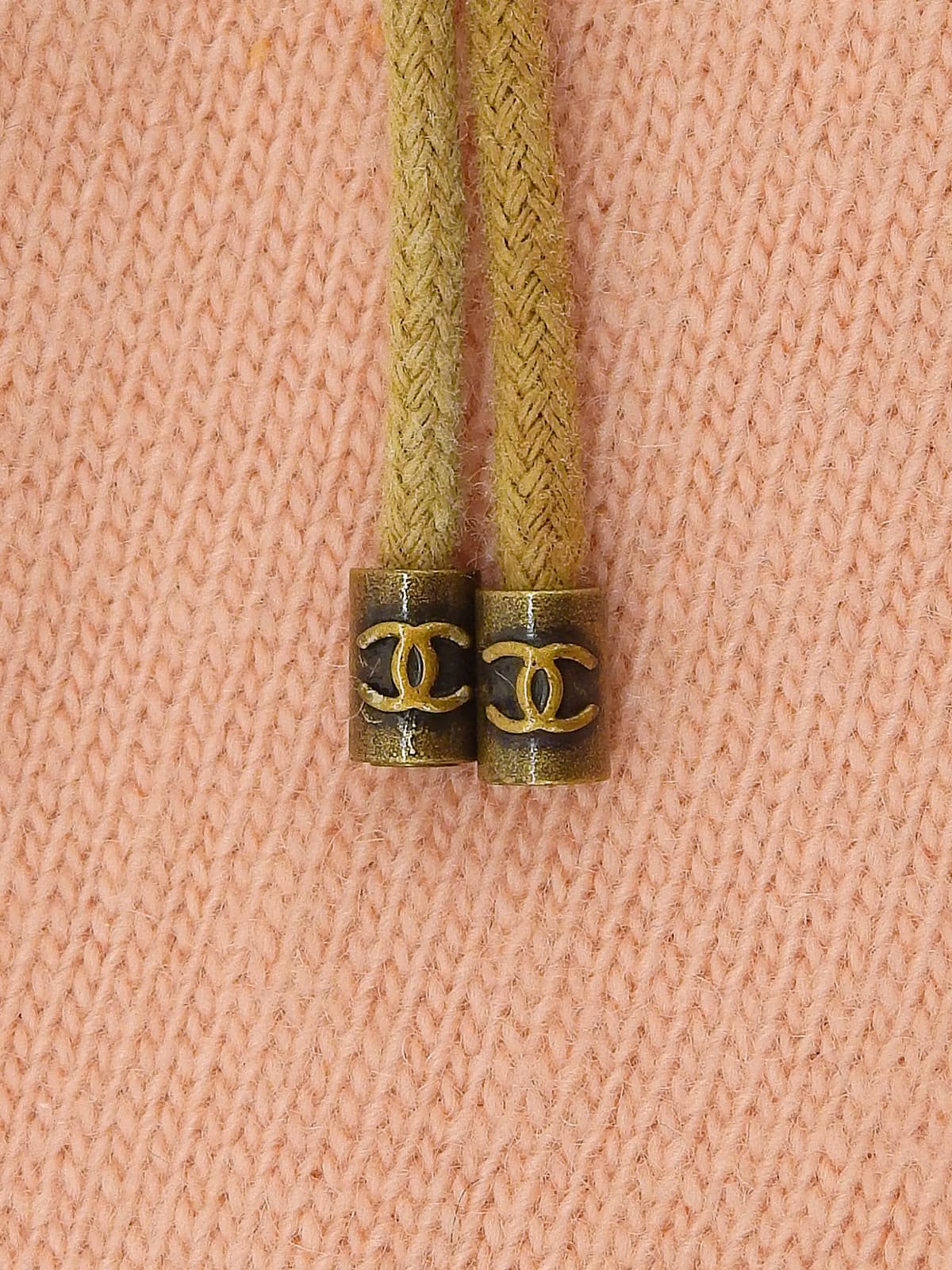 1999年製 カシミヤCCマークリボンカーディガン サーモンピンク