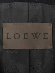 Wool logo button collarless jacket in black