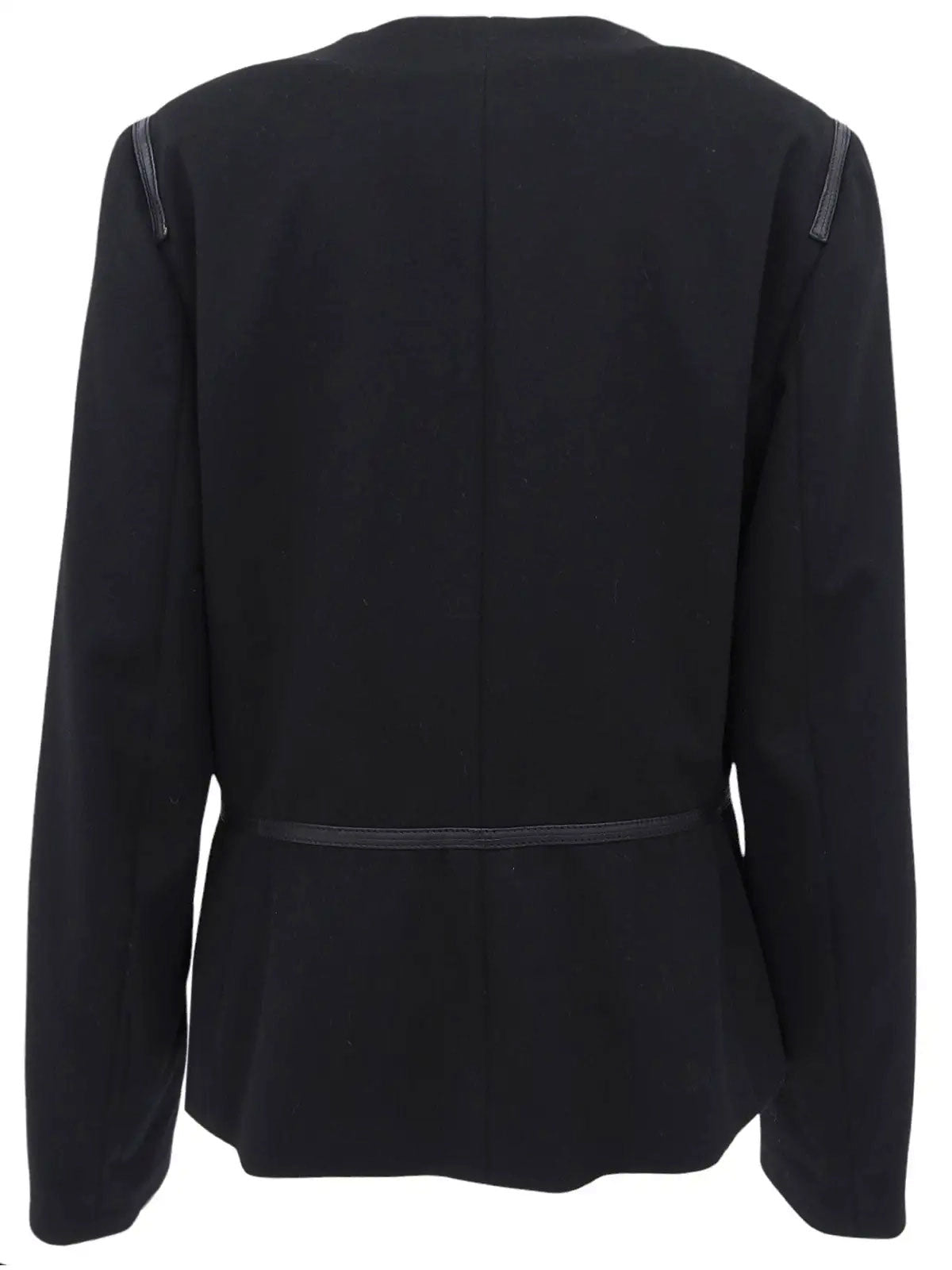 Wool logo button collarless jacket in black