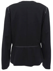 Wool logo button collarless jacket in black