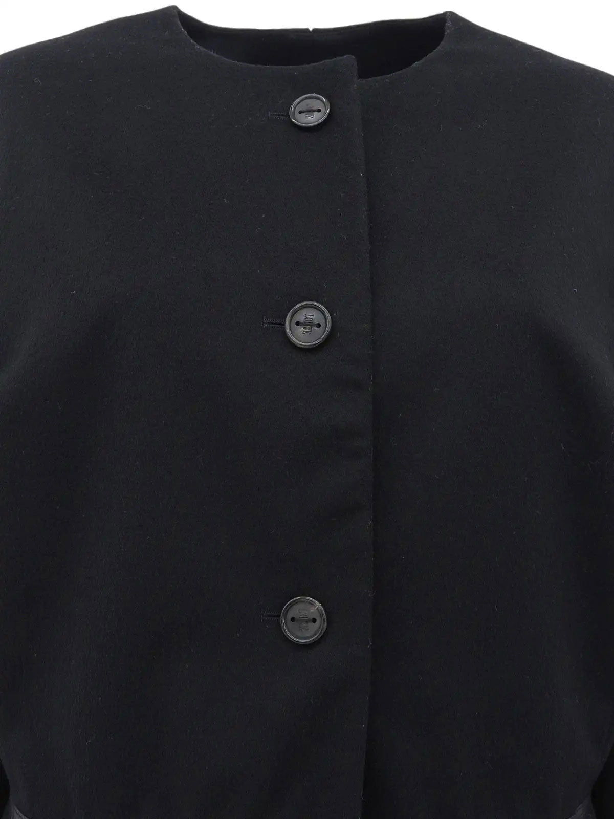Wool logo button collarless jacket in black