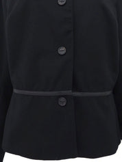 Wool logo button collarless jacket in black