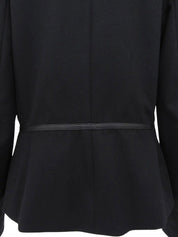 Wool logo button collarless jacket in black