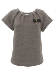 Ribbon Charm Half Sleeve Knit Top in Greige