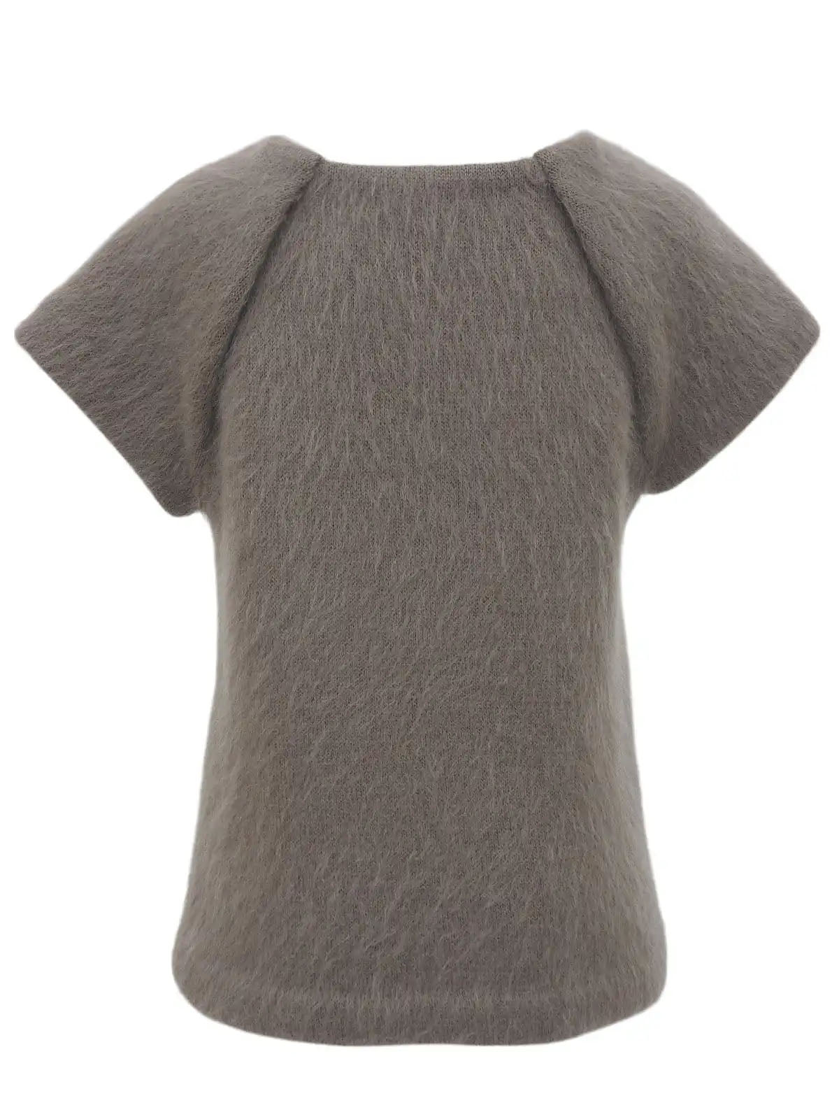 Ribbon Charm Half Sleeve Knit Top in Greige