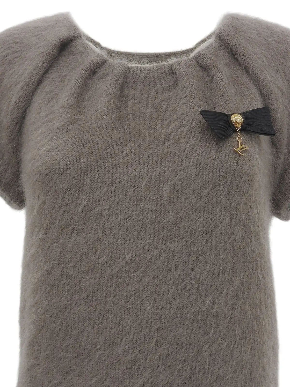 Ribbon Charm Half Sleeve Knit Top in Greige