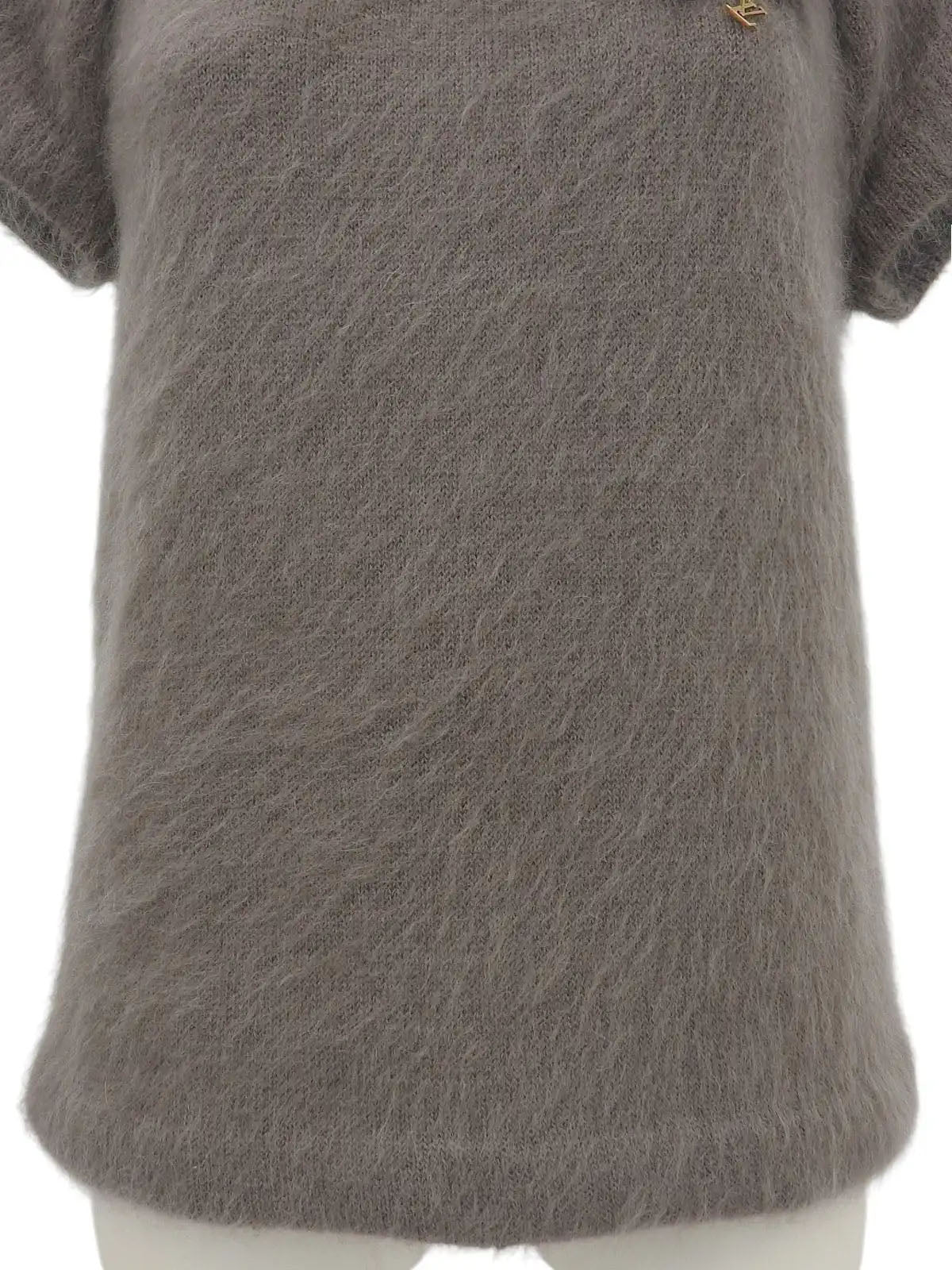 Ribbon Charm Half Sleeve Knit Top in Greige