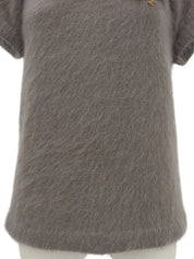Ribbon Charm Half Sleeve Knit Top in Greige