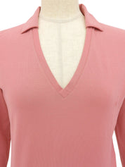 コットンVネック七分袖トップス ピンク