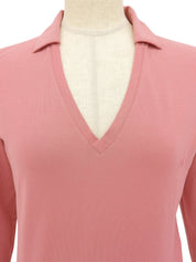 Pink cotton V-neck 3/4 sleeve top