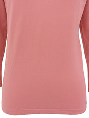 粉色棉质V领七分袖上衣