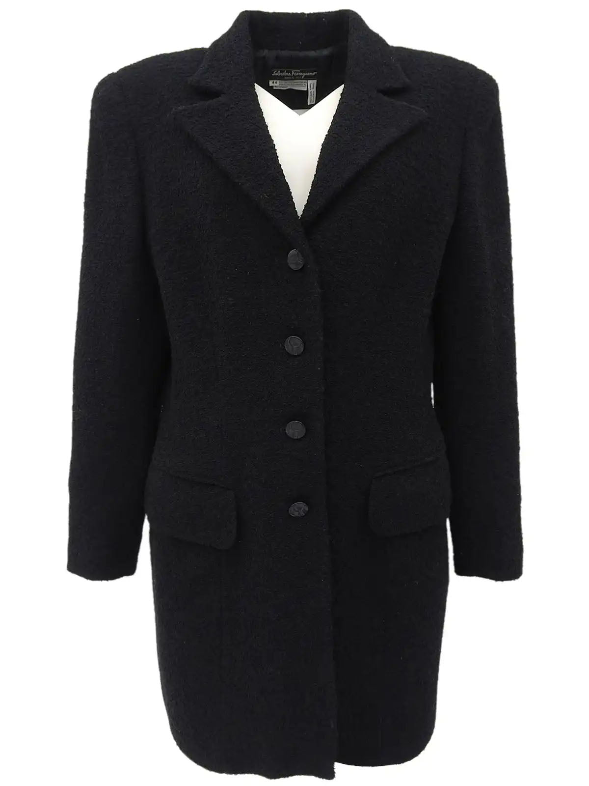 Wool logo button long jacket in black