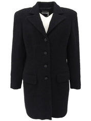 Wool logo button long jacket in black