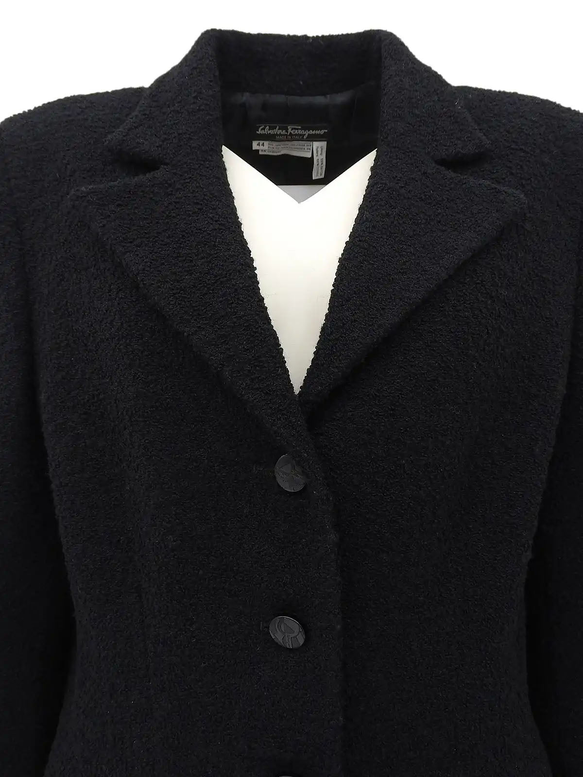 Wool logo button long jacket in black