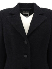 Wool logo button long jacket in black
