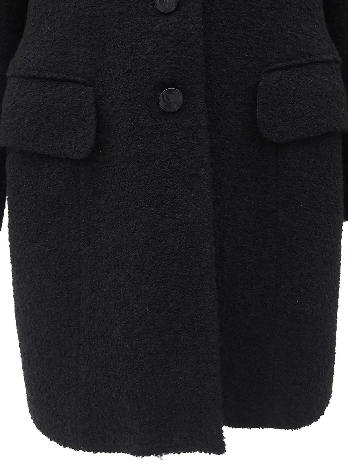 Wool logo button long jacket in black