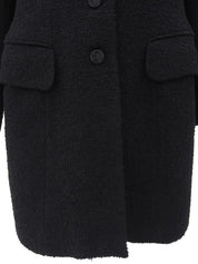 Wool logo button long jacket in black
