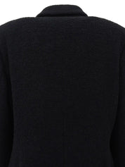 Wool logo button long jacket in black