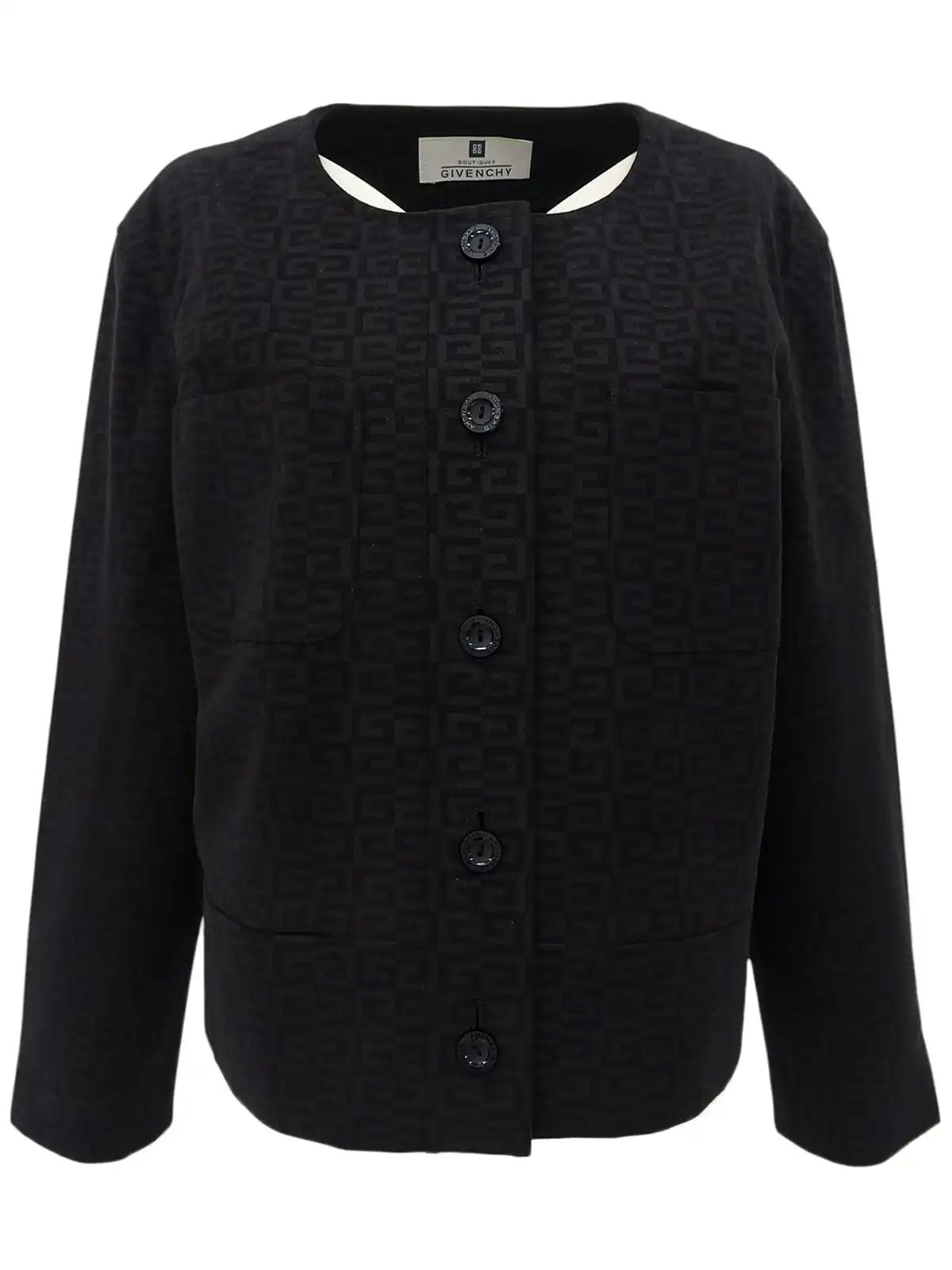 Suede G logo pattern collarless jacket in black/gray