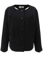 Suede G logo pattern collarless jacket in black/gray