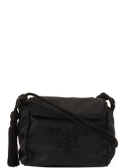 Nylon Tassel Bead Logo Shoulder Bag in Black