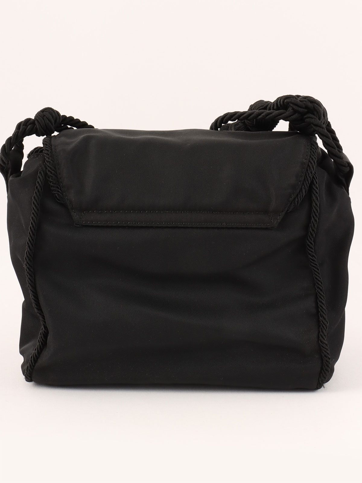 Nylon Tassel Bead Logo Shoulder Bag in Black