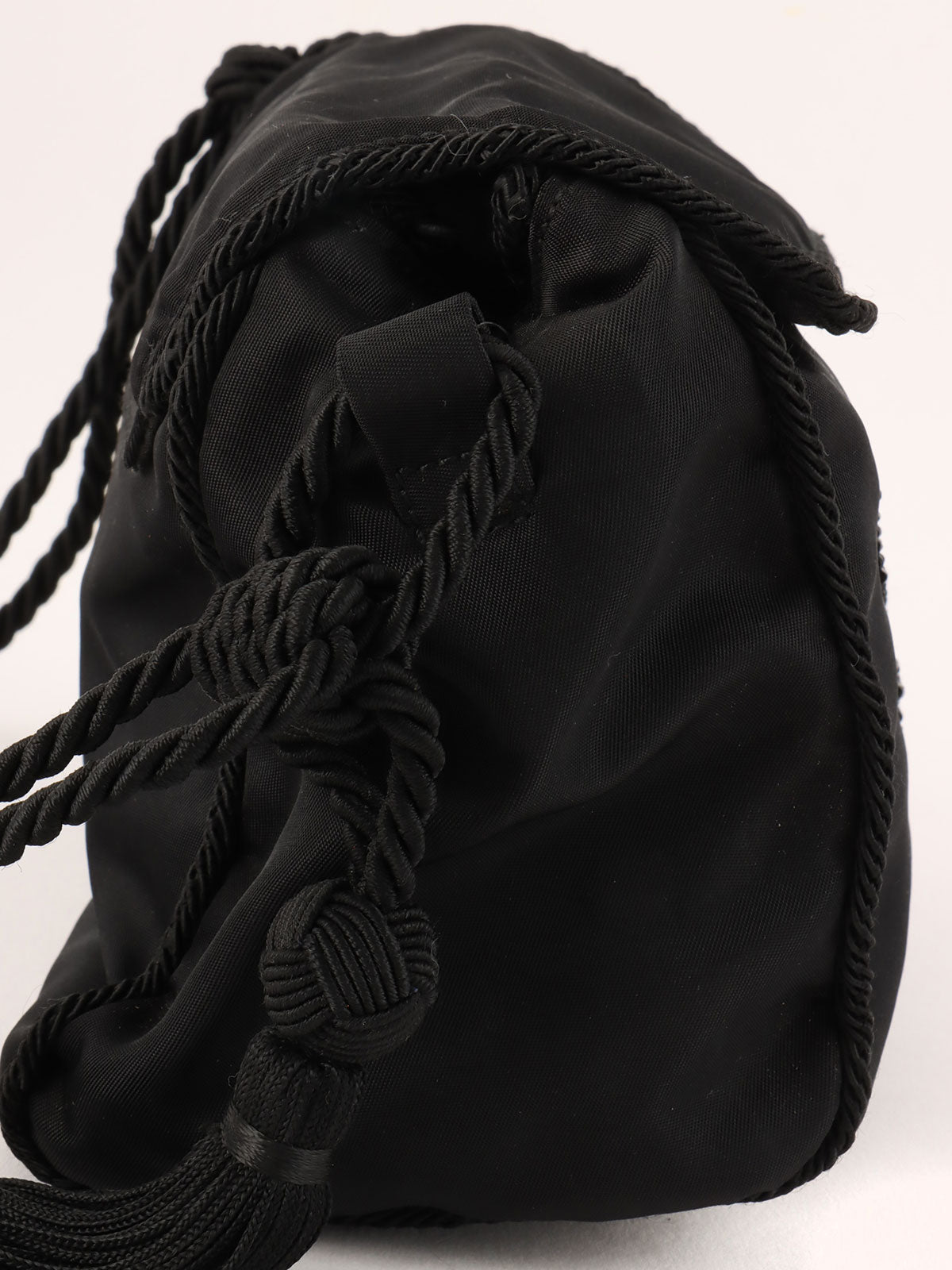 Nylon Tassel Bead Logo Shoulder Bag in Black