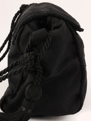Nylon Tassel Bead Logo Shoulder Bag in Black