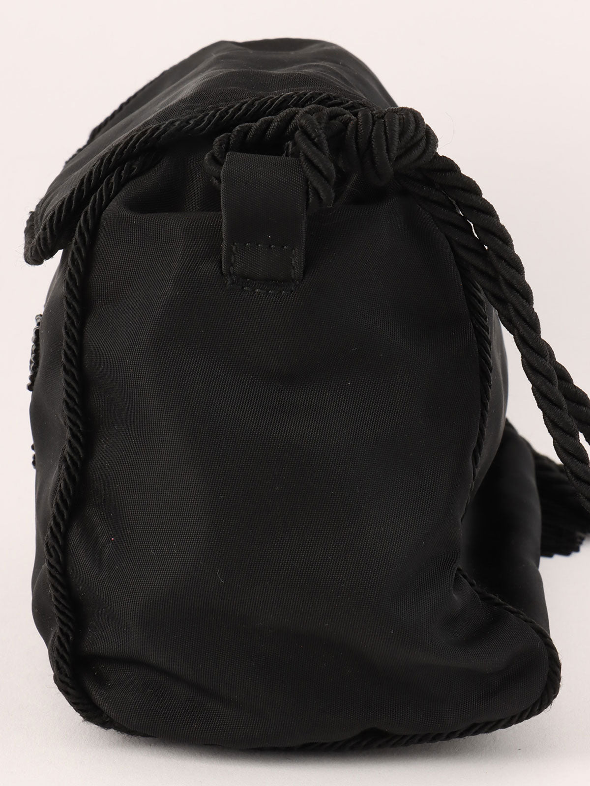 Nylon Tassel Bead Logo Shoulder Bag in Black