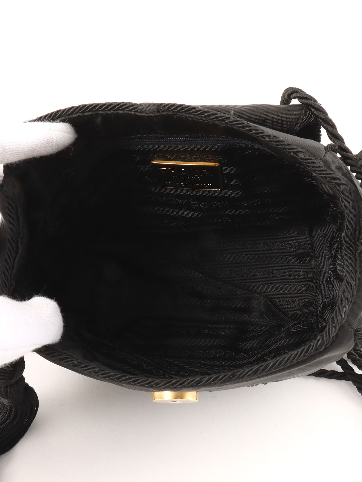 Nylon Tassel Bead Logo Shoulder Bag in Black