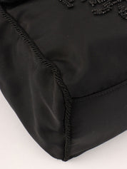 Nylon Tassel Bead Logo Shoulder Bag in Black