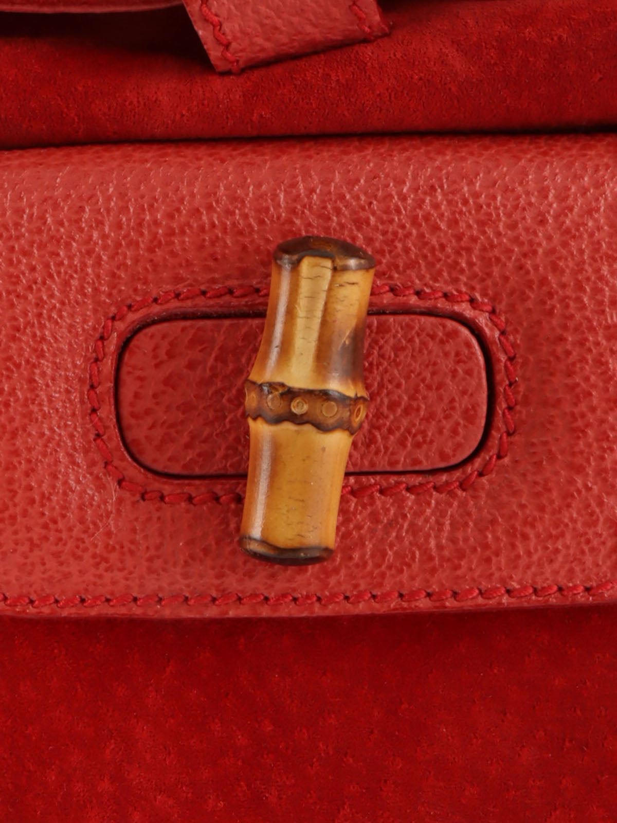 Suede Bamboo Mini Backpack in Red
