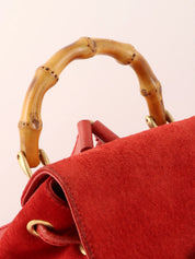 Suede Bamboo Mini Backpack in Red