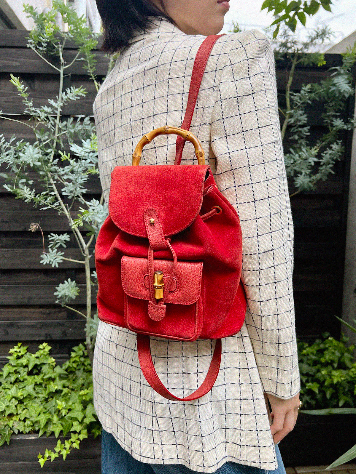 Suede Bamboo Mini Backpack in Red
