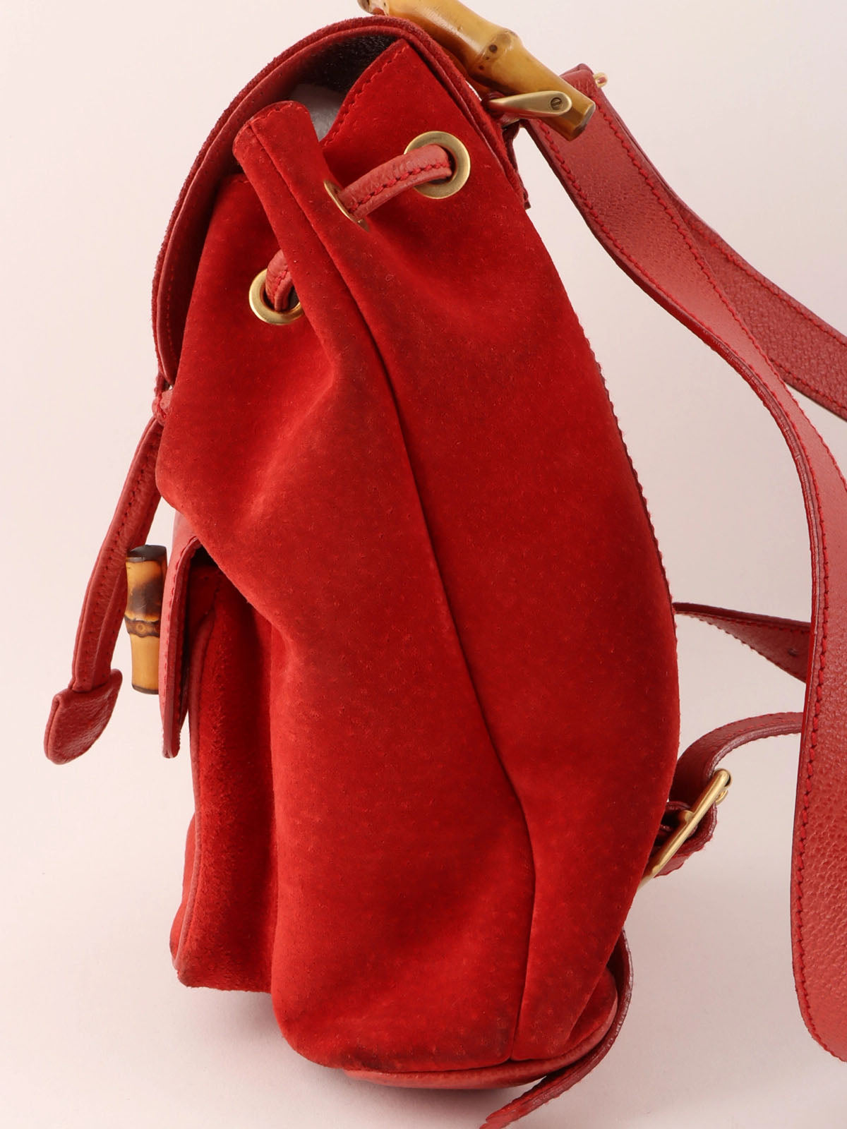 Suede Bamboo Mini Backpack in Red