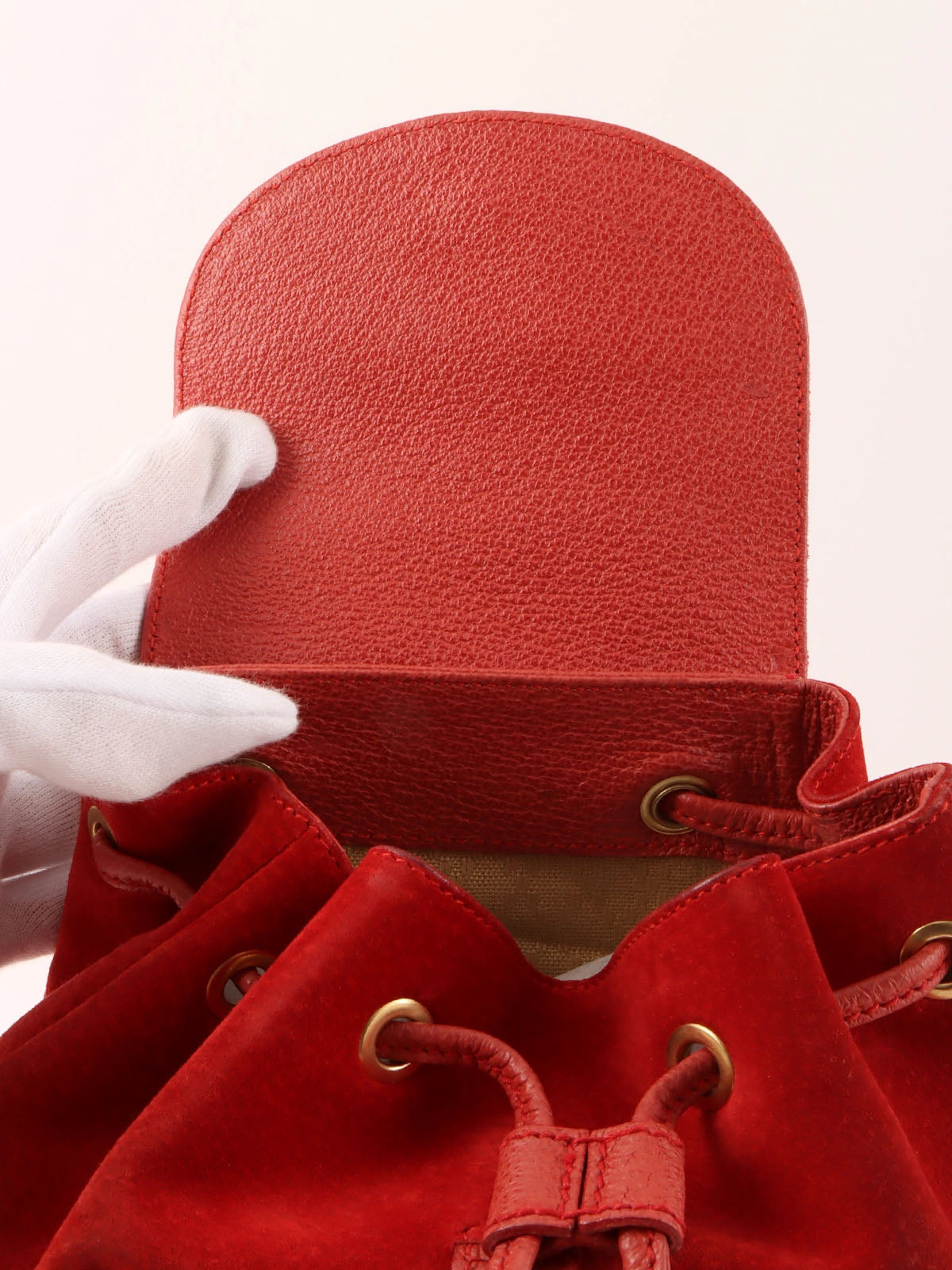 Suede Bamboo Mini Backpack in Red