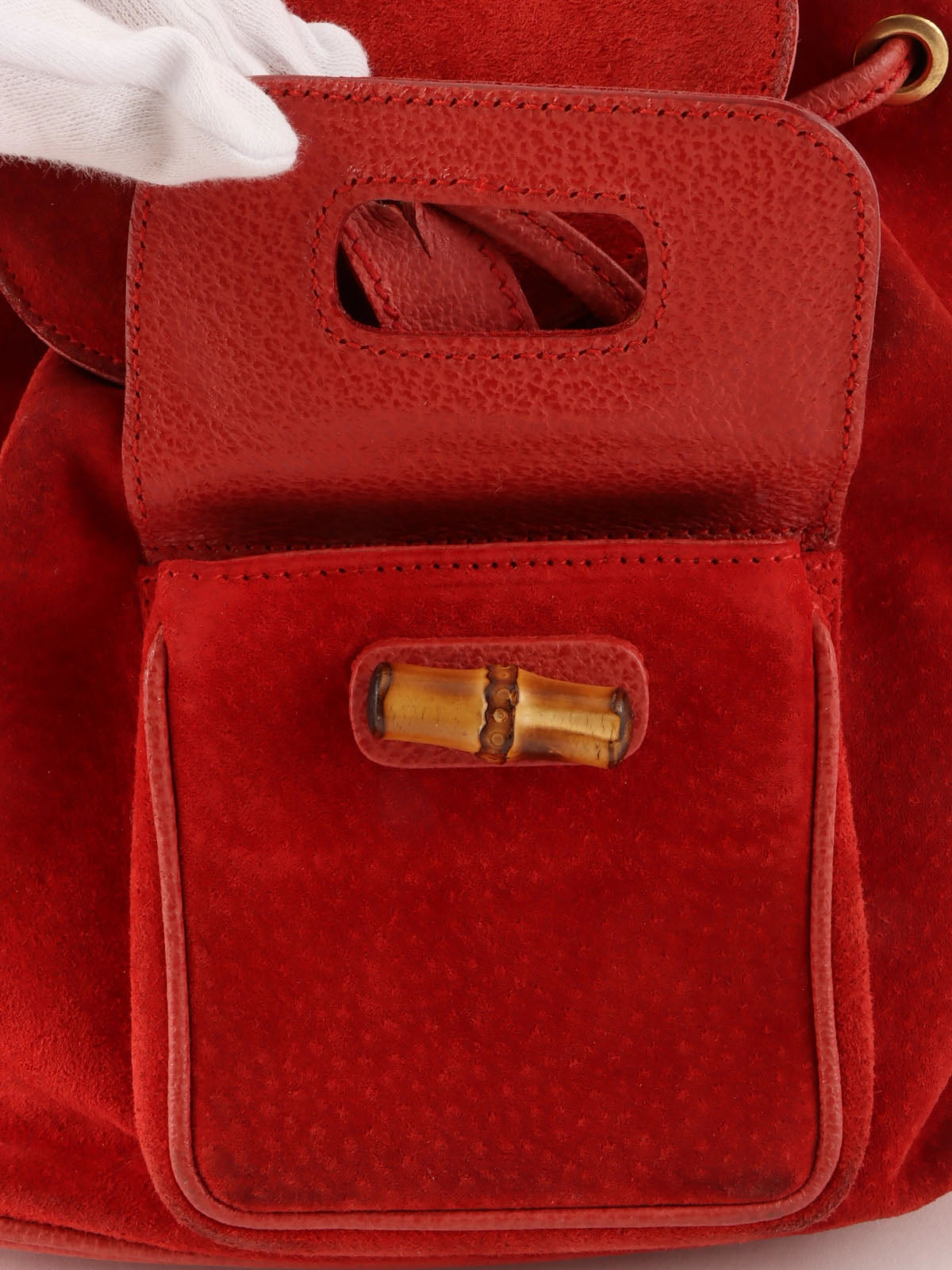 Suede Bamboo Mini Backpack in Red