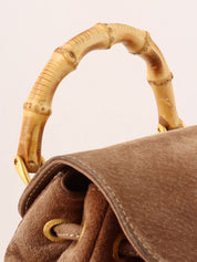 Suede Bamboo Mini Backpack, Brown