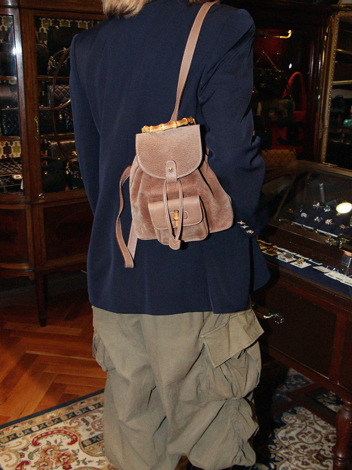 Suede Bamboo Mini Backpack, Brown