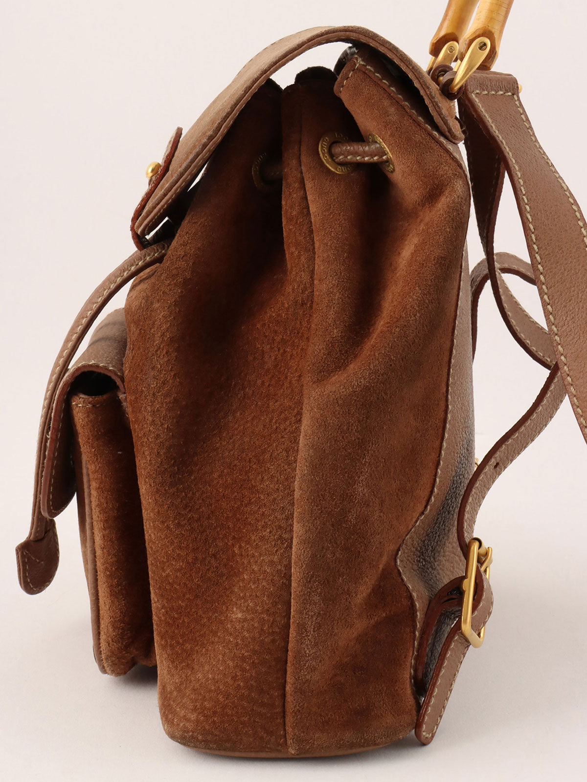 Suede Bamboo Mini Backpack, Brown